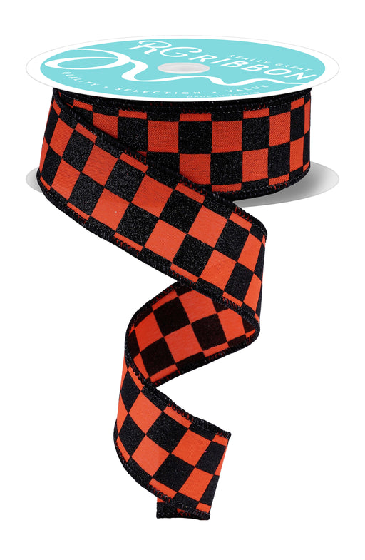 1.5"X10Yd Print Glitter Check Dk Orange/Black RGH1059P2 - DecoExchange®