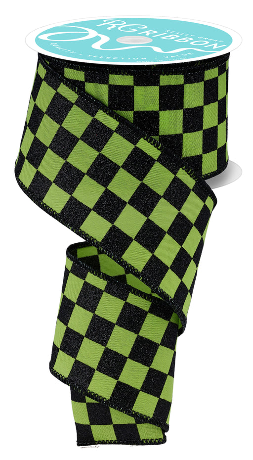 2.5"X10Yd Print Glitter Check Lime Green/Black RGH1060AM