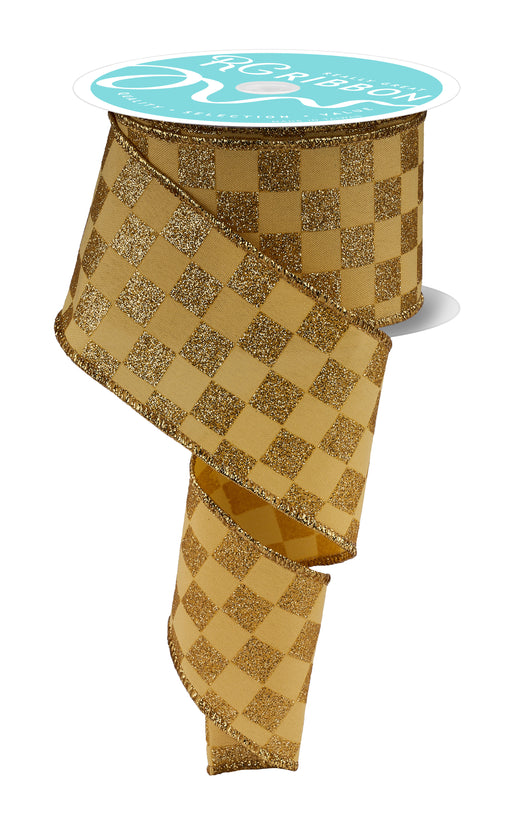 2.5"X10Yd Print Glitter Check Mustard/Gold RGH1060LA