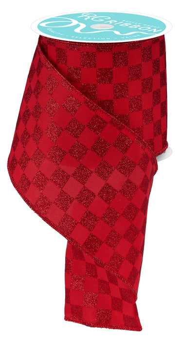 4"X10Yd Print Glitter Check Red RGH106124