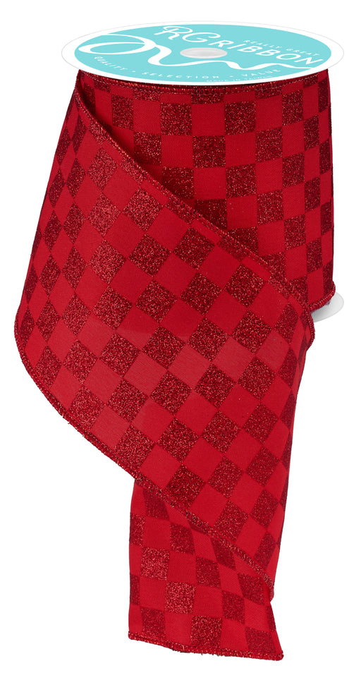 4"X10Yd Print Glitter Check Red RGH106124