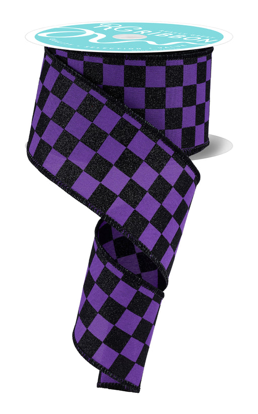 2.5"X10Yd Print Glitter Check Purple/Black RGH106323