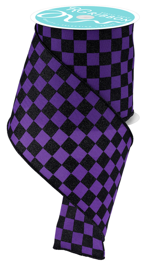 4"X10Yd Print Glitter Check Purple/Black RGH106423