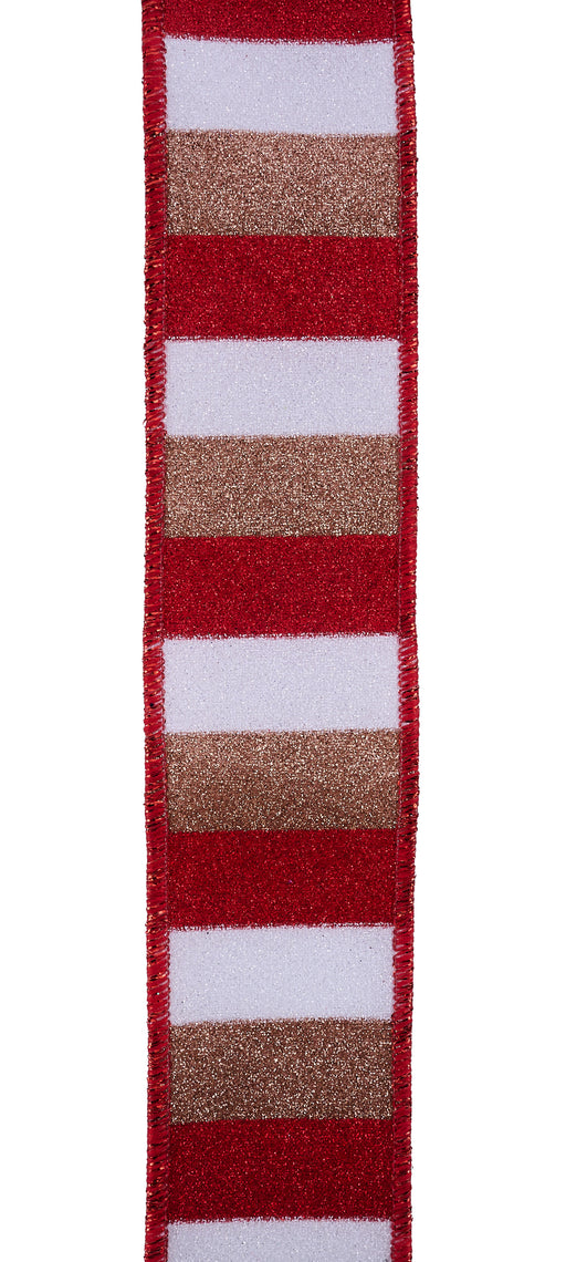 1.5"X10Yd Horizontal Glitter Stripes White/Red/Natural RGH107227 - DecoExchange®