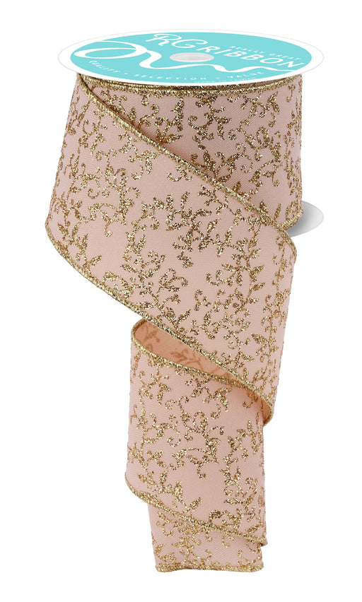 2.5"X10Yd Glitter Mini Leaf Vines Light Beige/Gold RGH111301 - DecoExchange®