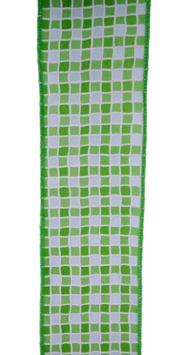 2.5"X10Yd Small Check/Foam Lines White/Multi Green RGH117809