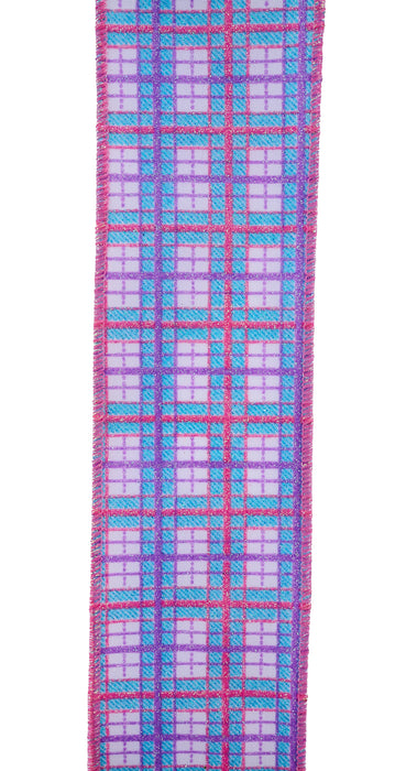 1.5"X10Yd Glitter Print Plaid White/Pink/Lav/Lt Blue RGH123322 - DecoExchange