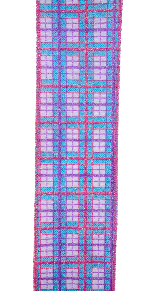 1.5"X10Yd Glitter Print Plaid White/Pink/Lav/Lt Blue RGH123322 - DecoExchange