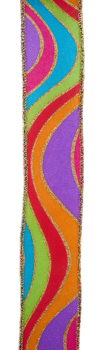 1.5"X10Yd Multicolor Wavy Stripe Prpl/Orng/Red/Lime/Gold RGH1234CN