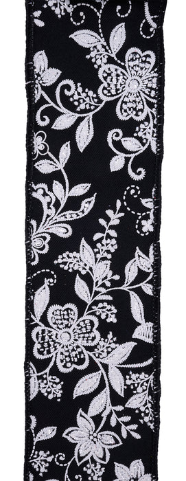 2.5"X10Yd Dainty Floral Applique Black/White RGH125002 - DecoExchange®
