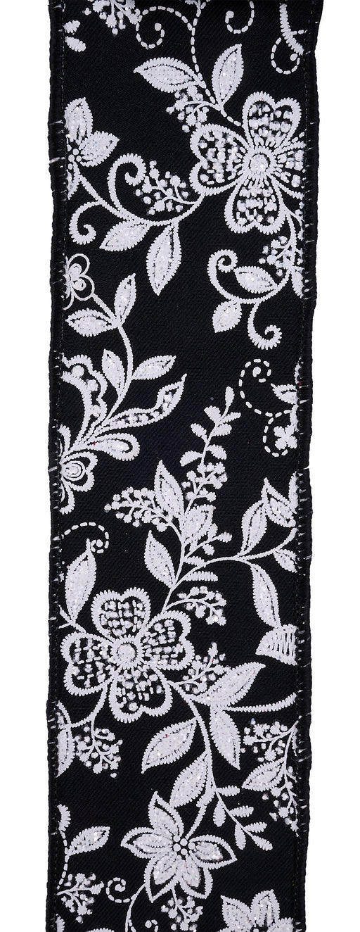 2.5"X10Yd Dainty Floral Applique Black/White RGH125002 - DecoExchange®