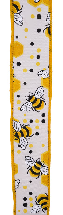 1.5"X10Yd Bumblebees With Honeycomb Ivory/Black/Yellow/White RGH127130 - DecoExchange