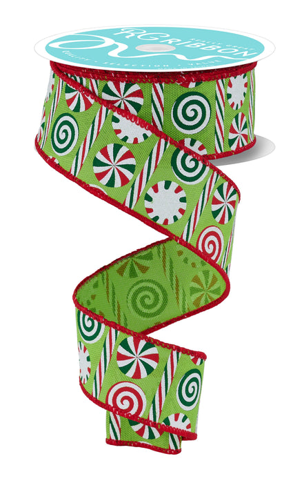 1.5"X10Yd Peppermint Stripes Fresh Grn/Red/Emrld/Wht RGH1357LT - DecoExchange®