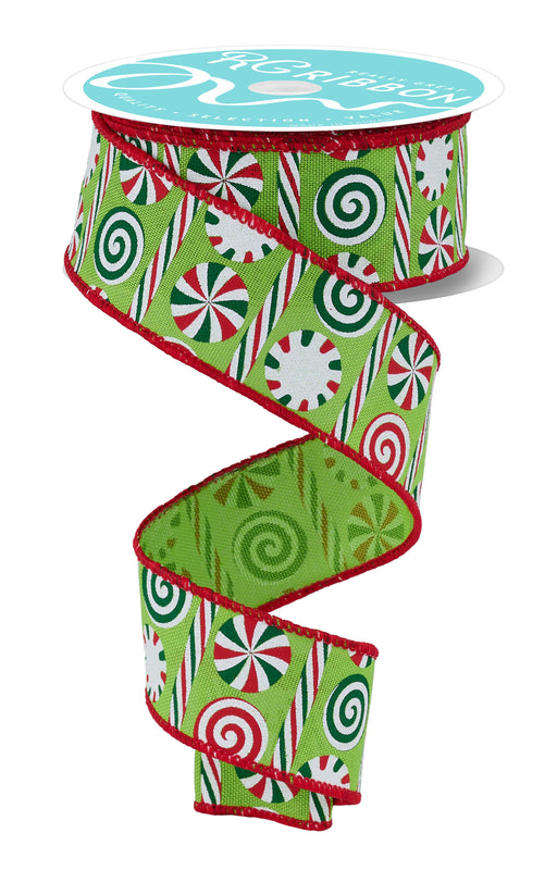 1.5"X10Yd Peppermint Stripes Fresh Grn/Red/Emrld/Wht RGH1357LT - DecoExchange®