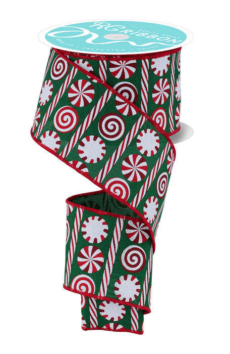 2.5"X10Yd Peppermint Stripes Emerald/White/Red RGH135806 - DecoExchange®