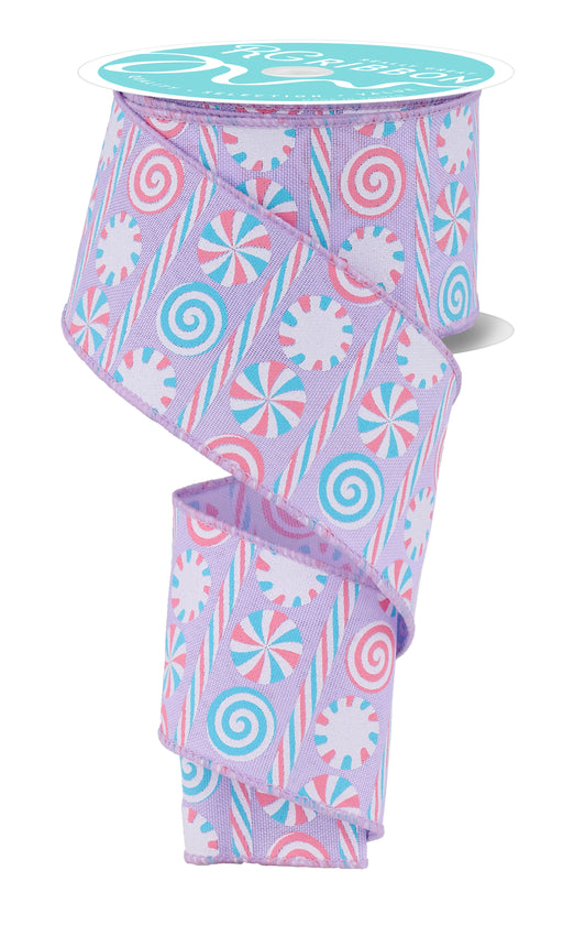 2.5"X10Yd Peppermint Stripes Lt Lav/White/Pink/Lt Blue RGH135813 - DecoExchange®