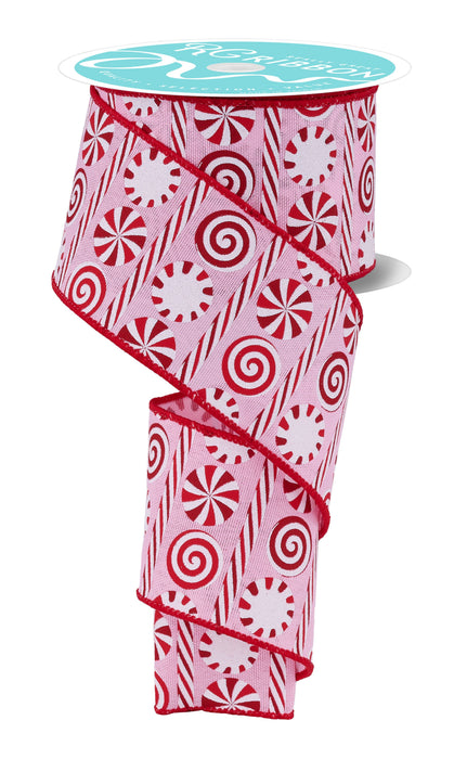 2.5"X10Yd Peppermint Stripes Pink/Red/White RGH135822 - DecoExchange®
