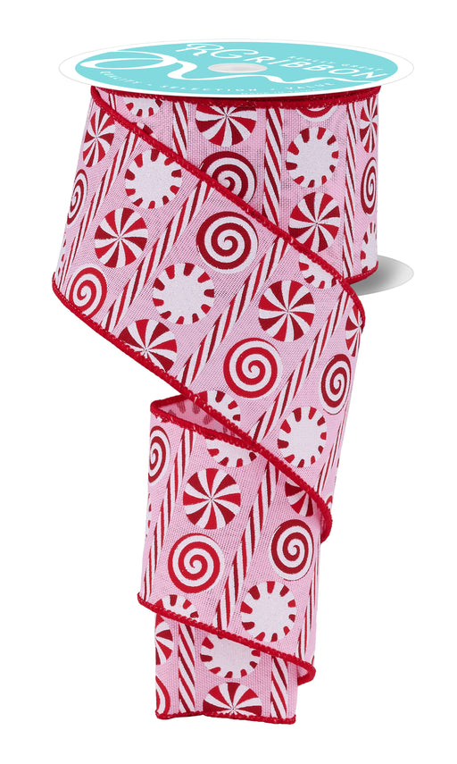 2.5"X10Yd Peppermint Stripes Pink/Red/White RGH135822 - DecoExchange®
