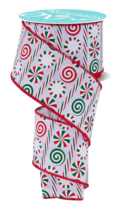 2.5"X10Yd Peppermint Stripes White/Red/Emerald RGH135867 - DecoExchange®