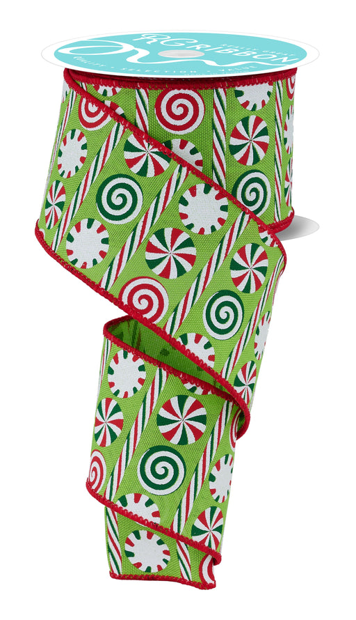 2.5"X10Yd Peppermint Stripes Fresh Grn/Red/Emrld/Wht RGH1358LT - DecoExchange®