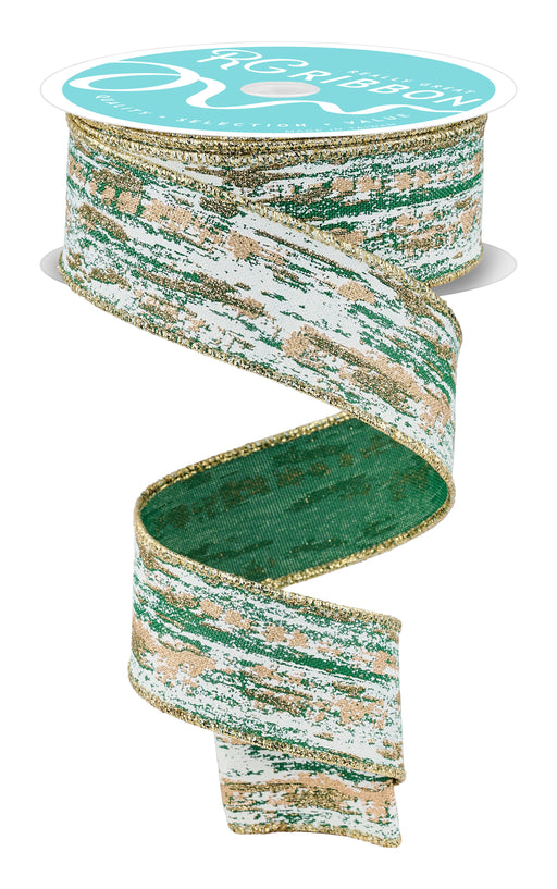 1.5"X10Yd Glitter/Metallic Streaks Emerald/Cream/Gold RGH152606 - DecoExchange®