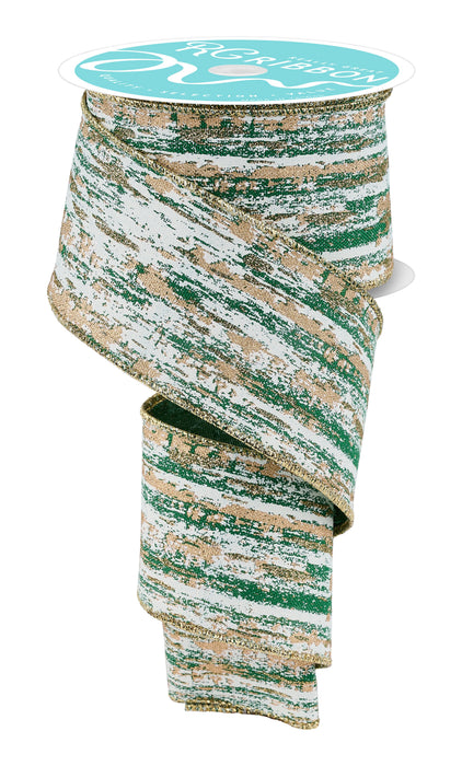 2.5"X10Yd Glitter/Metallic Streaks Emerald/Cream/Gold RGH152706 - DecoExchange®