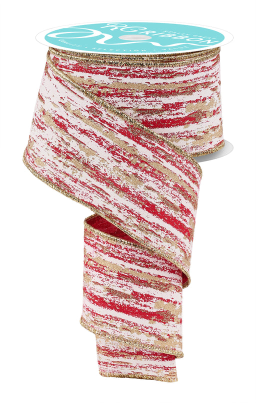 2.5"X10Yd Glitter/Metallic Streaks Red/Cream/Gold RGH153324 - DecoExchange®