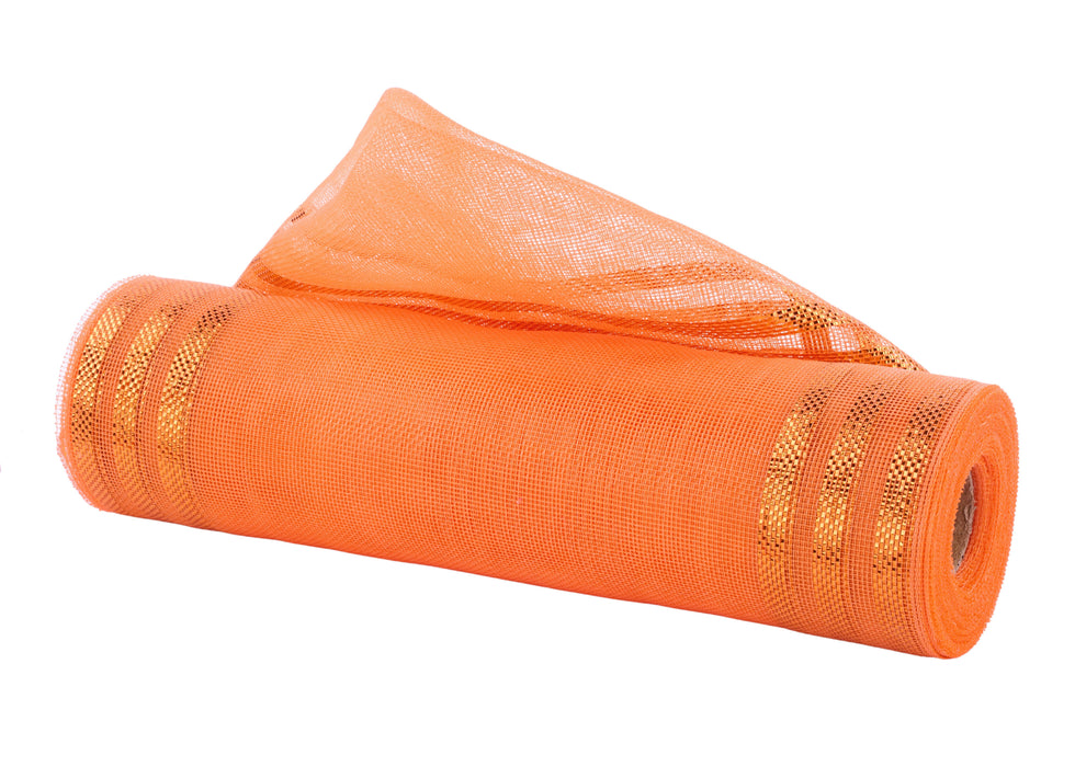 10.25"X10Yd Fine Weave Border Strp Mesh Orange W/Orange Foil RY501120
