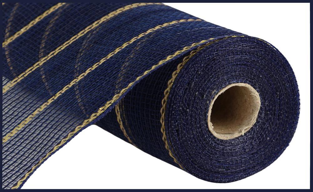10.25"X10Yd Poly/Faux Jute/Matte Mesh Navy Blue/Gold RY8329CF