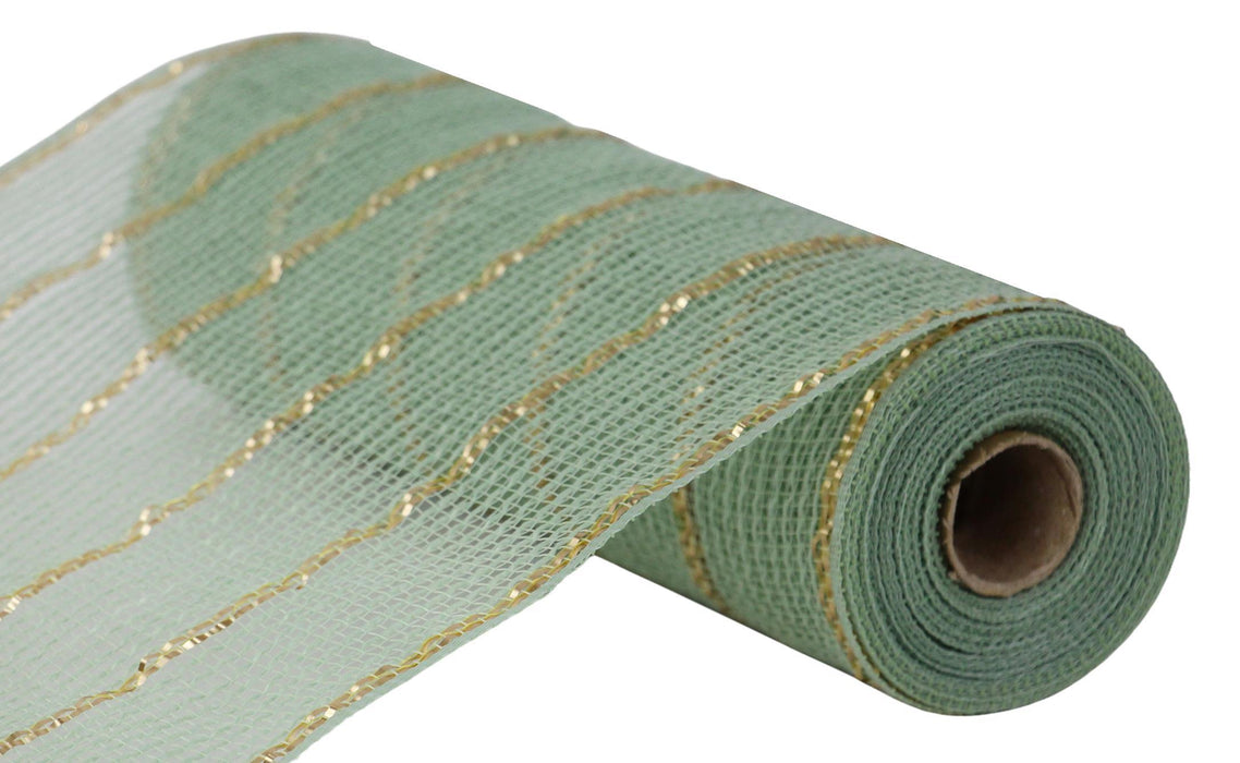 10.25"X10Yd Poly/Faux Jute/Matte Mesh Sage Green/Gold RY8329W5