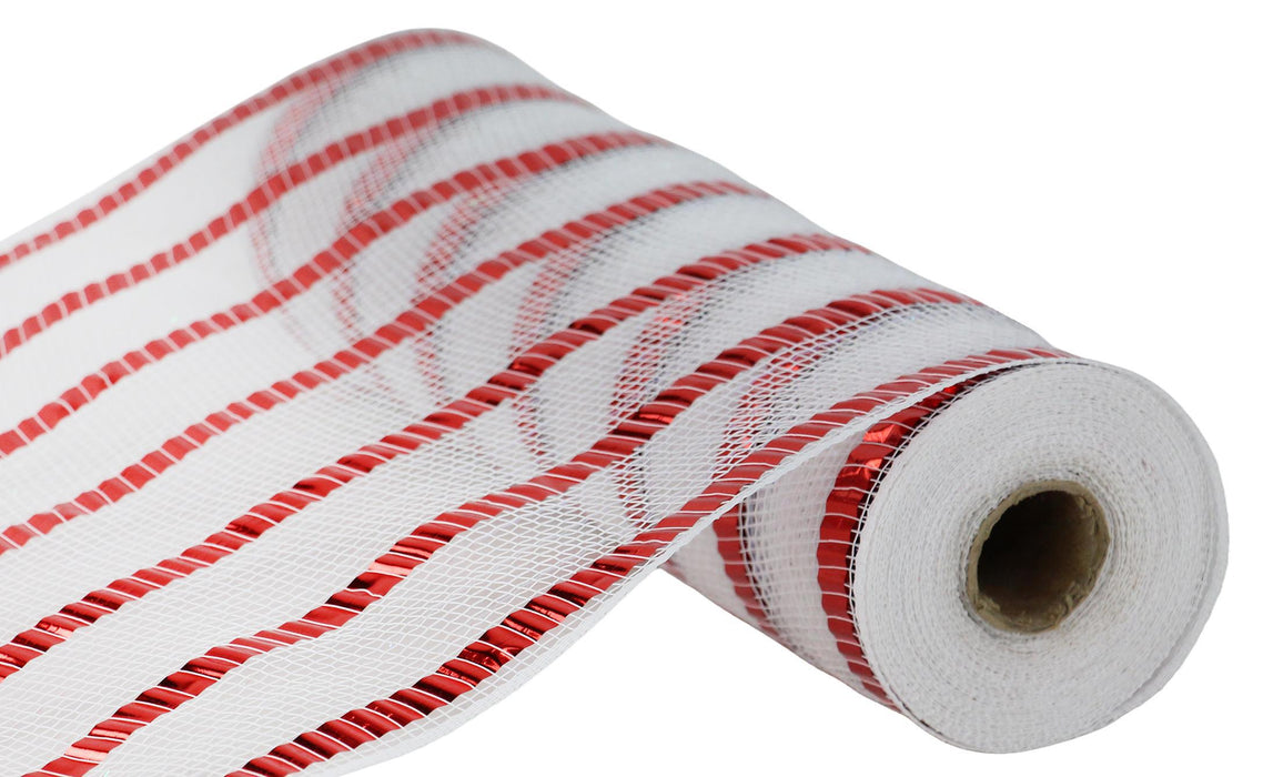 10.5"X10Yd Xl Wide Foil Stripe Mesh White/Red RY8514A2