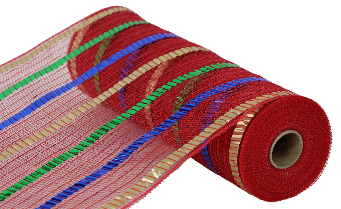 10.5"X10Yd Xl Wide Foil Stripe Mesh Red/Gold/Emerald/Royal RY8514X7