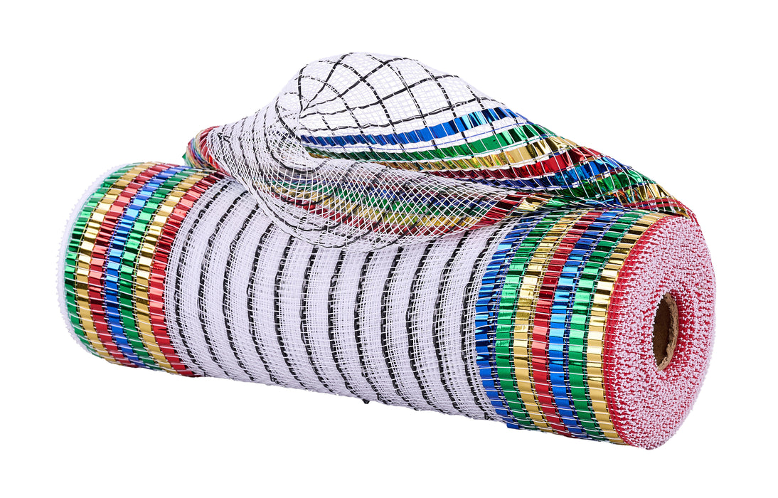 10.25"X10Yd Metallic Xl Foil Border Mesh Wht/Blk/Gld/Emrld/Ryl/Red RY8515KY - DecoExchange®
