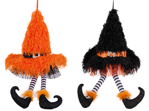 23"H X 12"L Furry Witch Hat With Legs 2 Assorted Black/Orange HH7522 - DecoExchange
