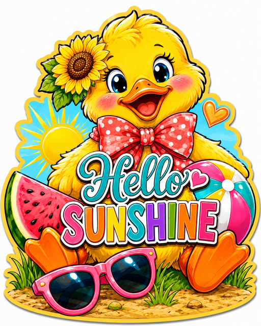 Hello Sunshine Duck, PS-W-0041, 12in Sign For Wreath, Wood Wreath Sign