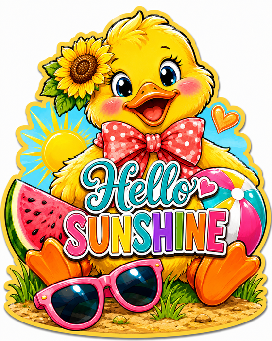 Hello Sunshine Duck, PS-W-0041, 12in Sign For Wreath, Wood Wreath Sign