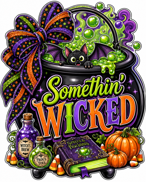Somethin Wicked Cauldron, PS-W-0065, 12in Sign For Wreath, Wood Wreath Sign - DecoExchange®