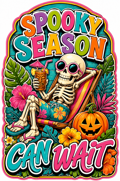Spooky Season Can Wait Skeleton, SCW-W-0005, 12in Sign For Wreath, Wood Wreath Sign
