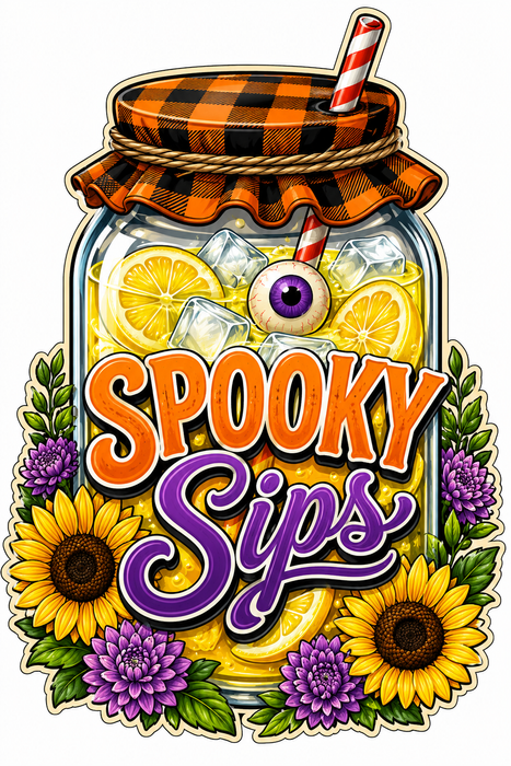Spooky Sips Mason Jar, SCW-W-0004, 12in Sign For Wreath, Wood Wreath Sign
