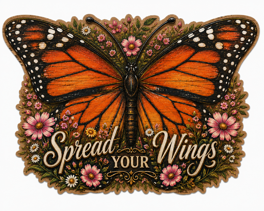 Spread Your Wings, PS-W-0022, 12in Sign For Wreath, Wood Wreath Sign