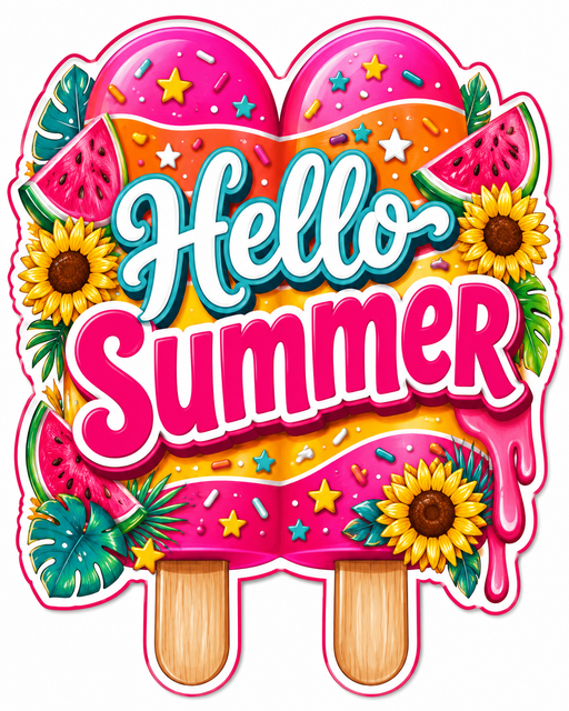 Hello Summer Popsicle, PS-W-0058, 12in Sign For Wreath, Wood Wreath Sign