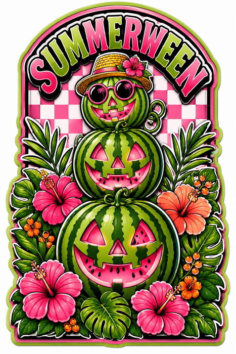 Summerween Watermelon Stack Arch, SCW-W-0012, 12in Sign For Wreath, Wood Wreath Sign