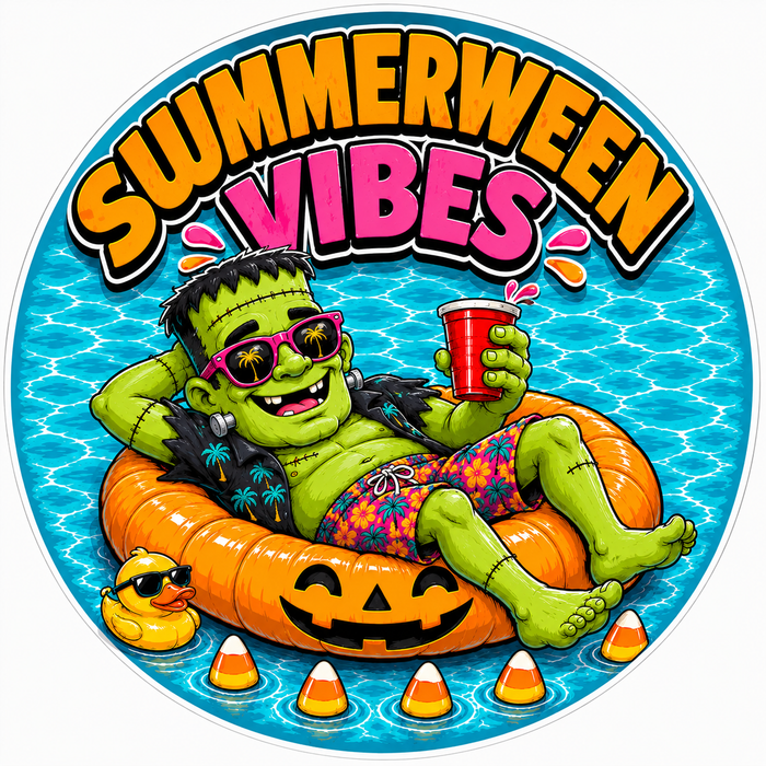 Summerween Vibes Monster Round, SCW-W-0015, 10in Sign For Wreath, Wood Wreath Sign