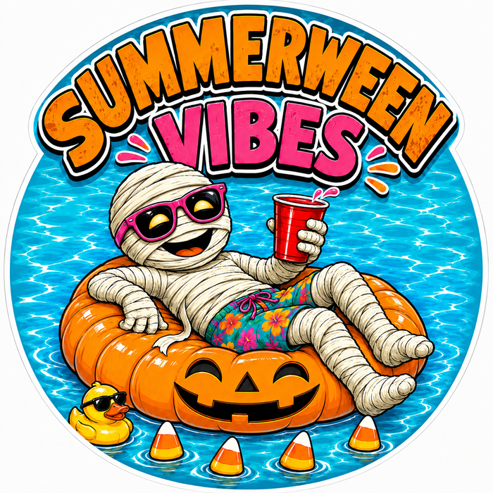 Summerween Vibes Mummy Round, SCW-W-0019, 10in Sign For Wreath, Wood Wreath Sign