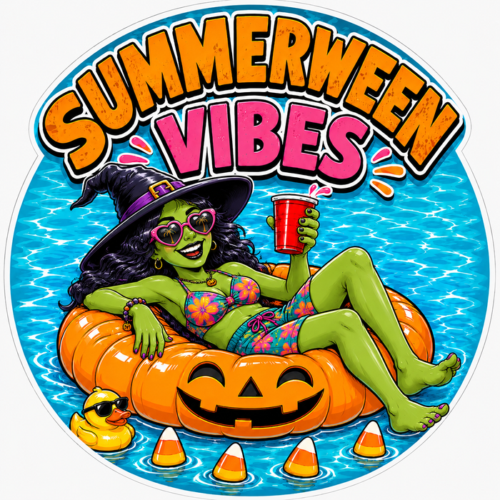 Summerween Vibes Witch Round, SCW-W-0017, 10in Sign For Wreath, Wood Wreath Sign