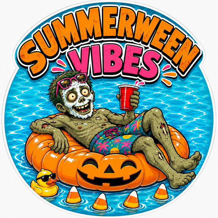 Summerween Vibes Zombie Round, SCW-W-0014, 10in Sign For Wreath, Wood Wreath Sign