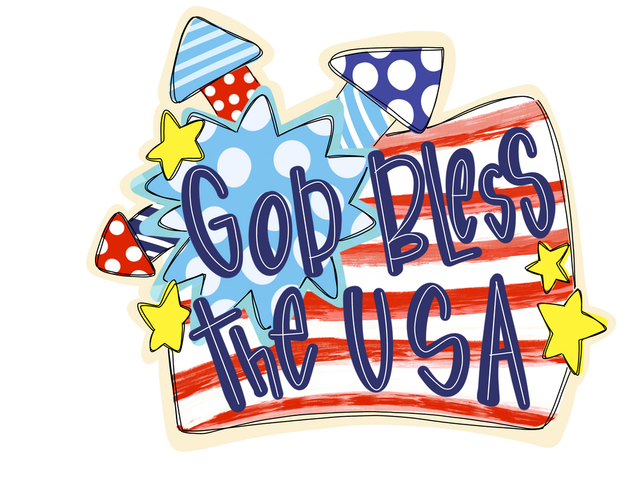 Patriotic Door Hanger, God Bless The USA, TWW-W-0022, 22" Wood Door Hanger