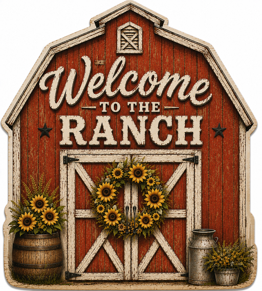 Welcome to the Ranch, PS-W-0027, 12in Sign For Wreath, Wood Wreath Sign
