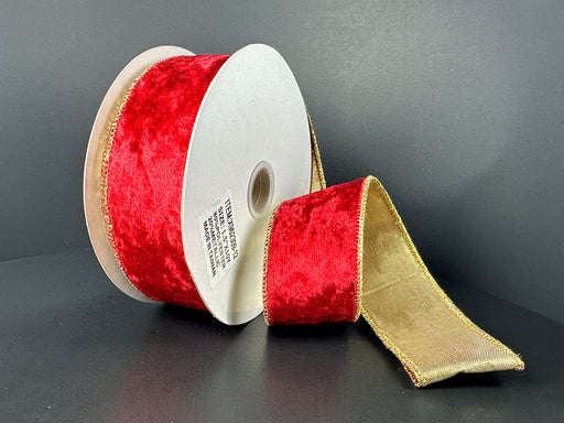 Red Crushed Velvet Gold Back Ribbon X962309-12