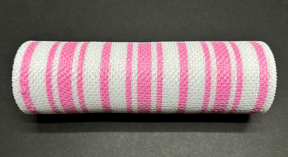 White And Pink Ticking Fabric Deco Mesh, 10 Inches X 10 Yards XB240310-03 - DecoExchange®